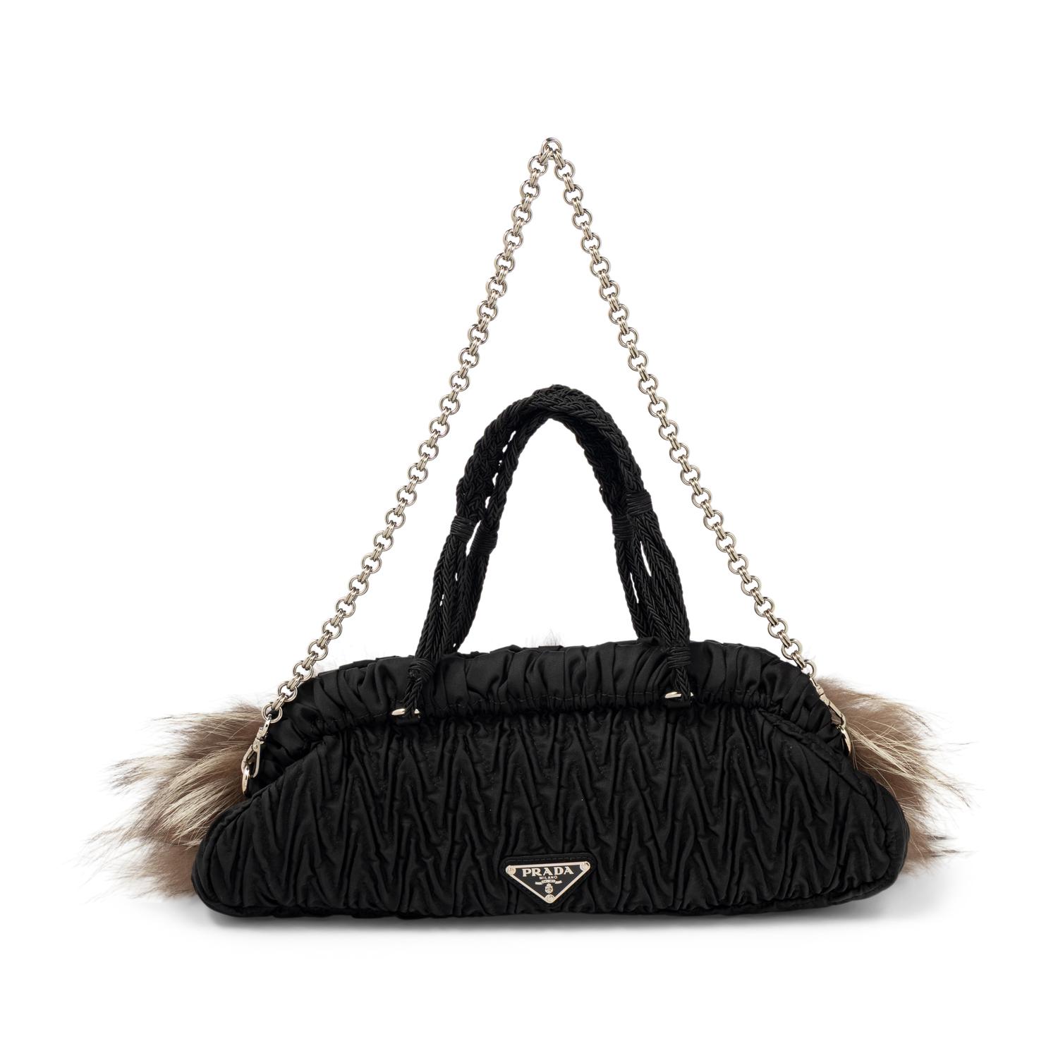 PRADA, FOX FUR & NYLON HANDBAG