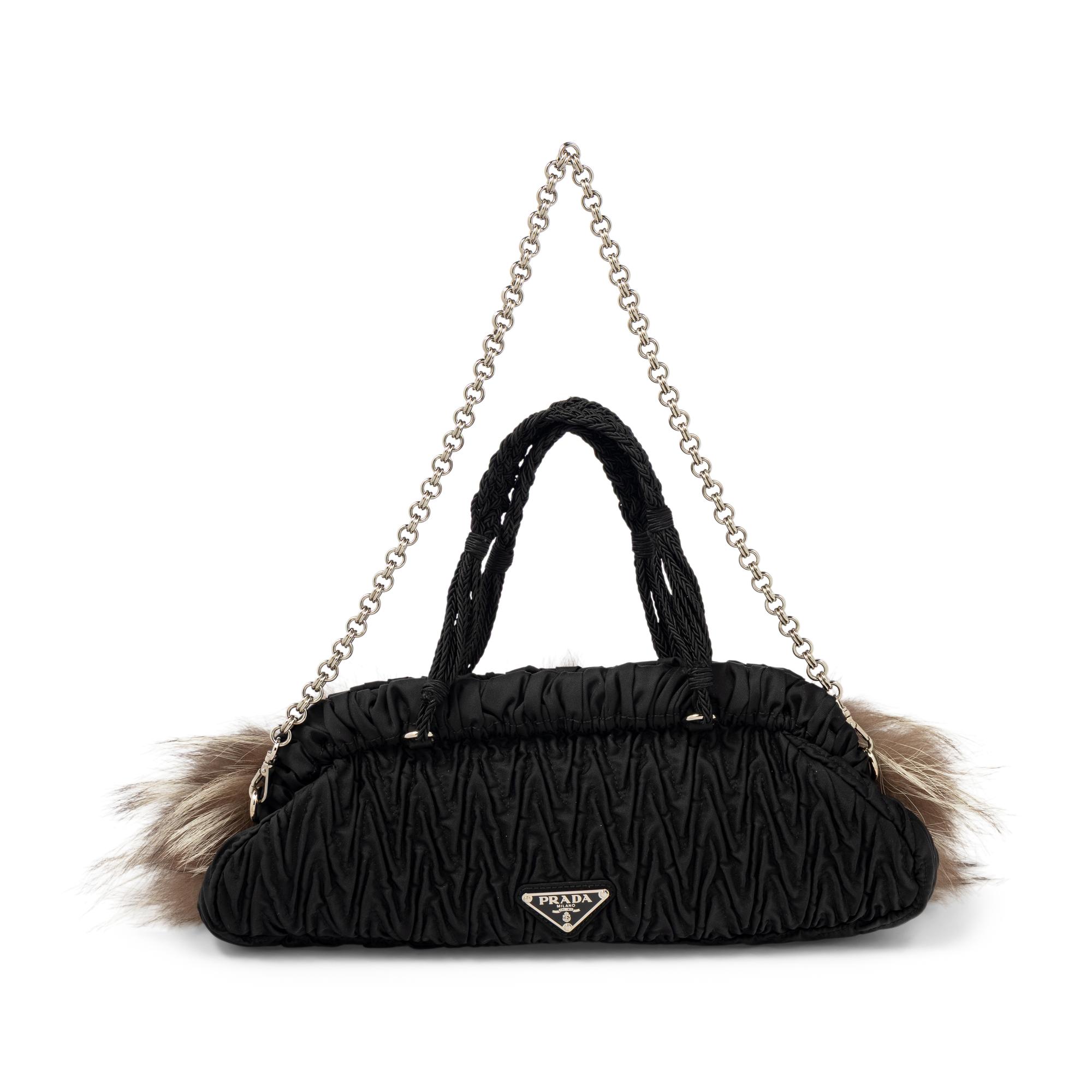 PRADA, FOX FUR & NYLON HANDBAG