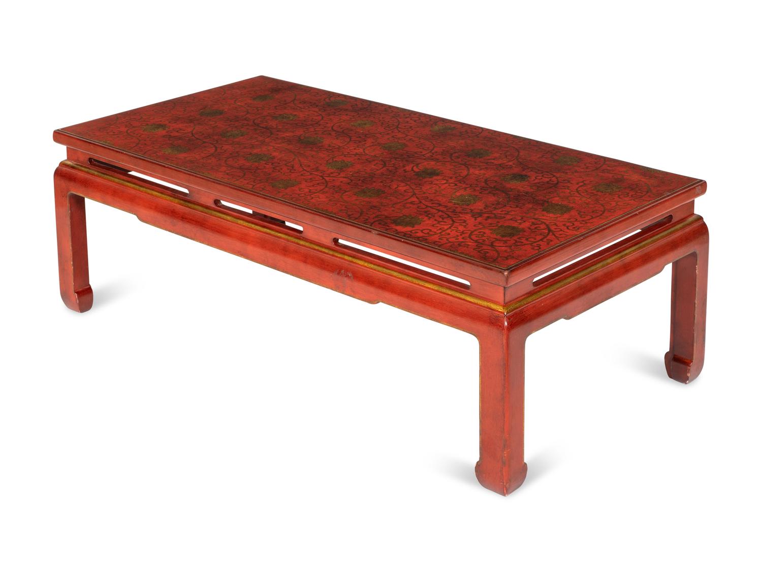 A Chinese Export Red Lacquer and Parcel Gilt Low Table