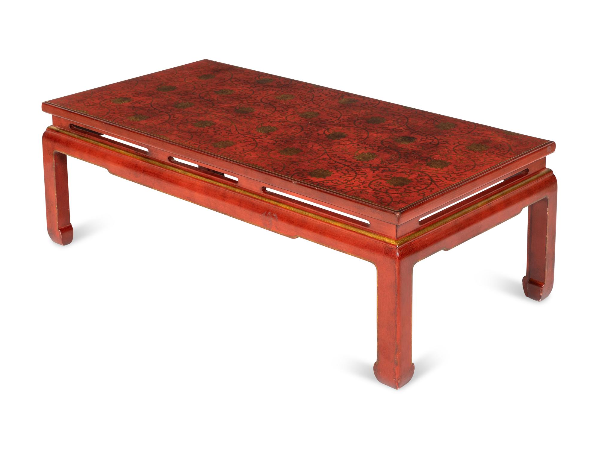 A Chinese Export Red Lacquer and Parcel Gilt Low Table