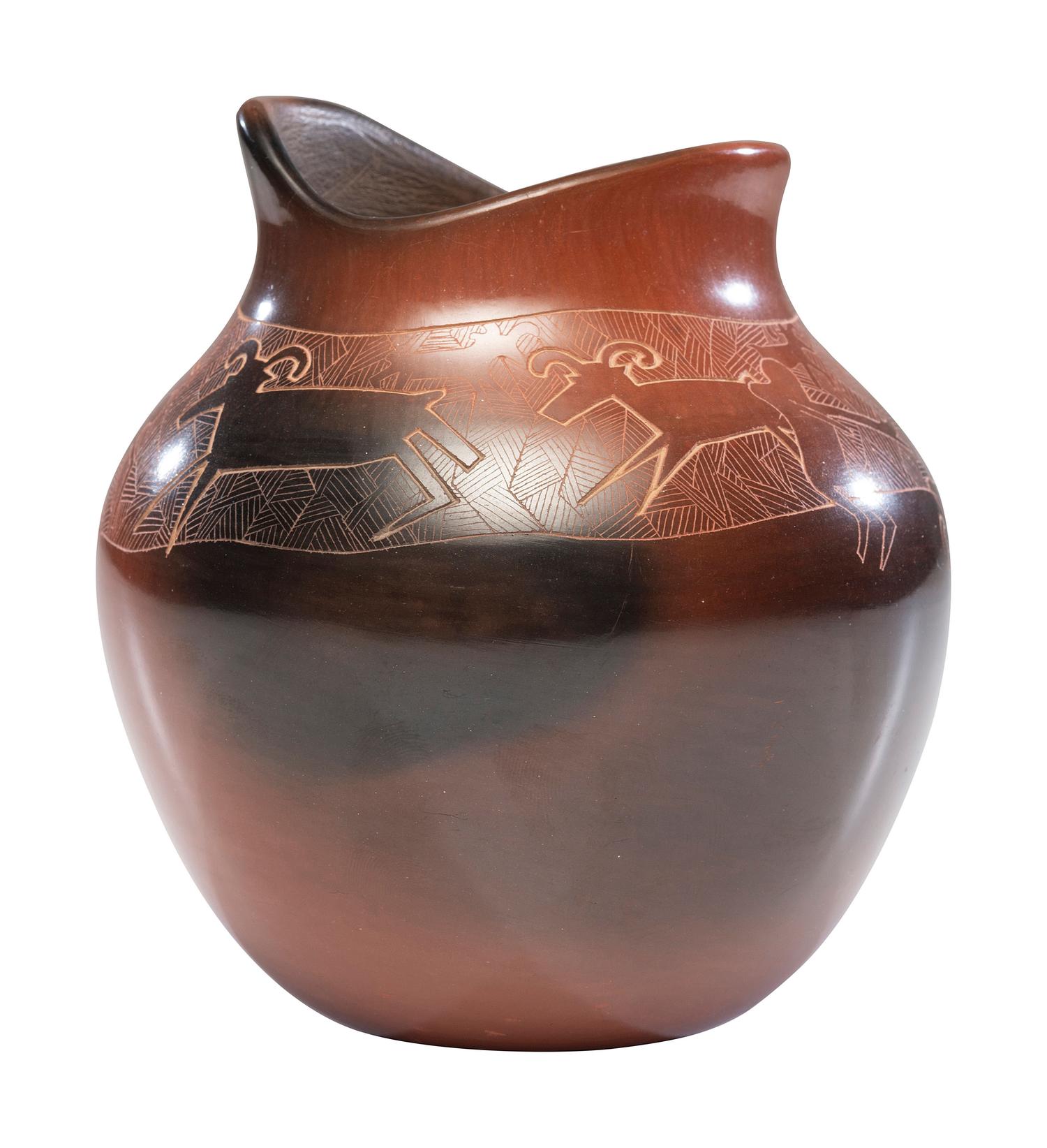 Two-toned Sgraffitoed Pottery Jar