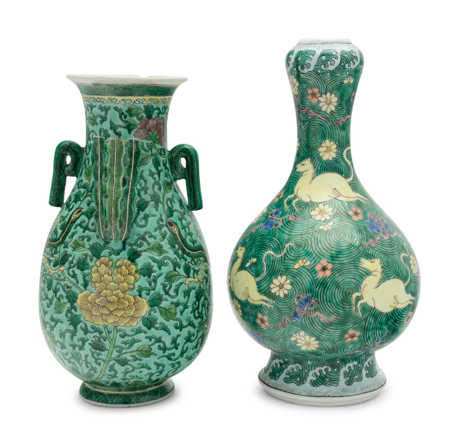 Two Chinese Famille Verte Porcelain Vases