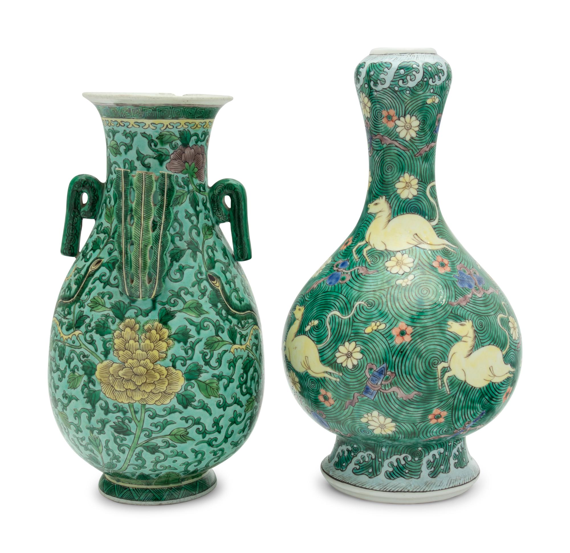Two Chinese Famille Verte Porcelain Vases