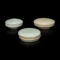Three Chinese Qingbai Glazed Porcelain Boxes and Covers, Song Dynasty 宋 青白釉蓋盒三件