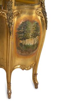 A Louis XV Style Gilt Bronze Mounted Giltwood Vitrine Cabinet