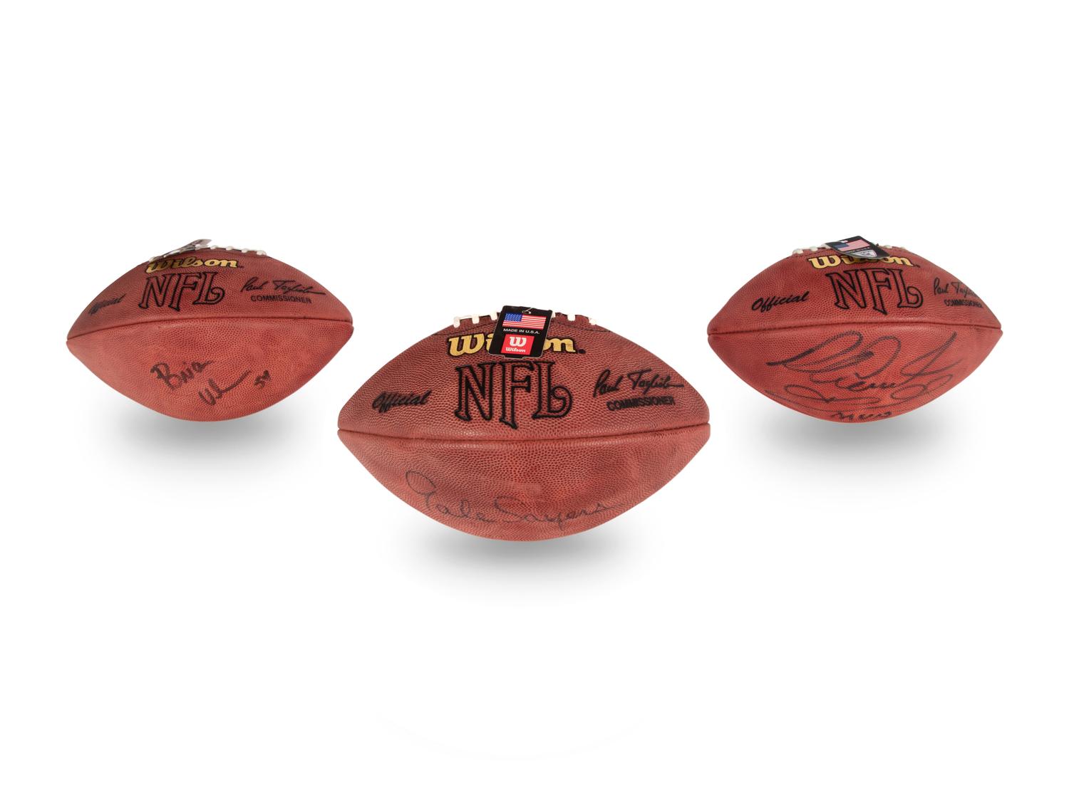 A Group of Three Chicago Bears Hall of Fame Signed Autograph Wilson Official Game Footballs Including Gale Sayers (Beckett Authentication Services BAS Certified),
