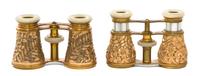 Two Pairs of French Gold Filled Opera Glasses, Width of first 4 1/4 inches.