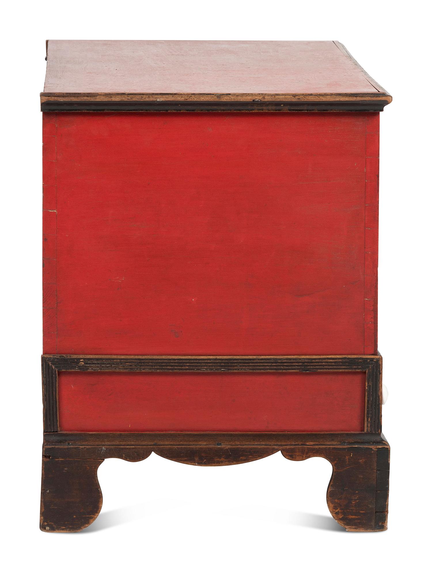 A Soap Hollow Stencil-Decorated and Heart-Carved Poplar Two-Drawer Blanket Chest