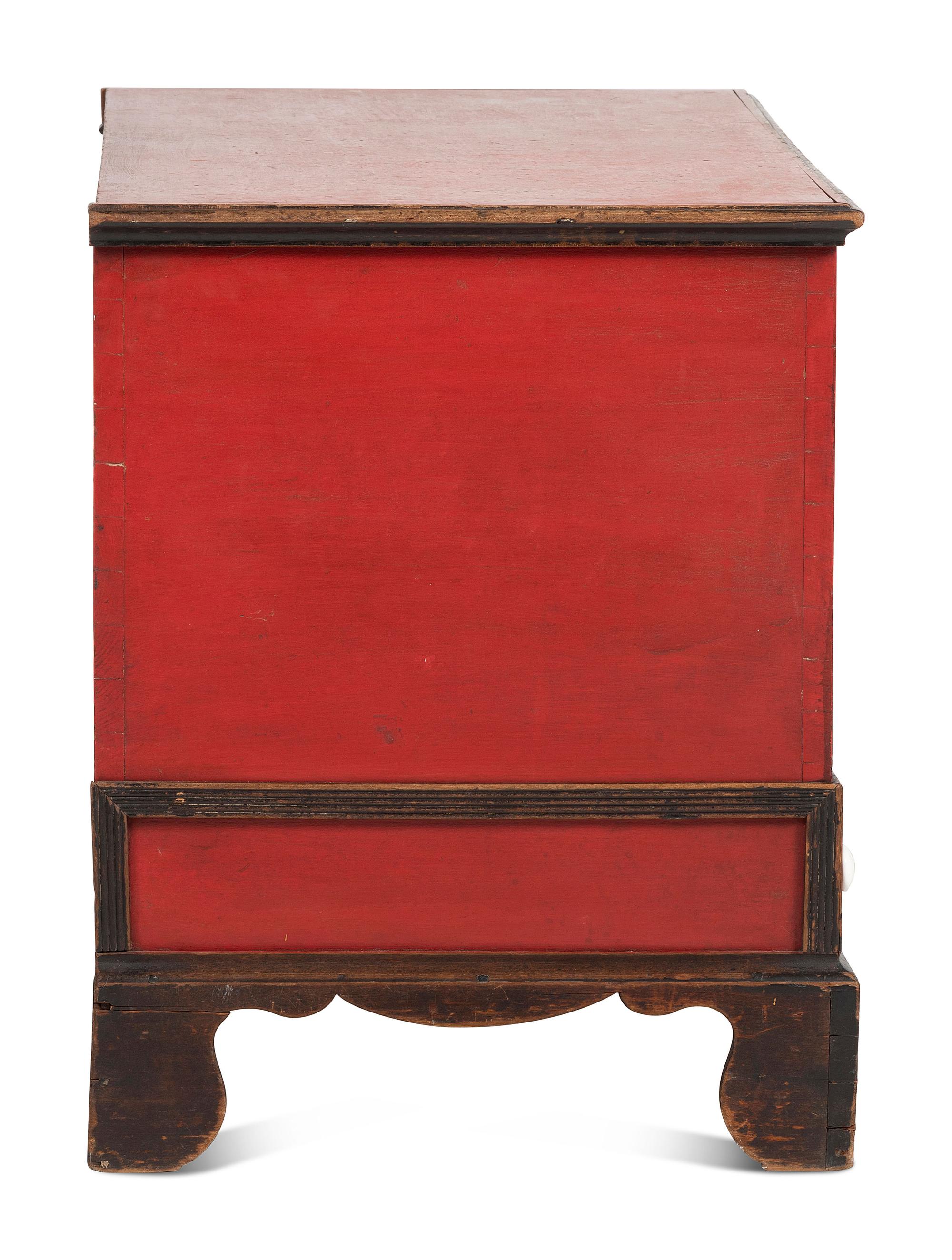 A Soap Hollow Stencil-Decorated and Heart-Carved Poplar Two-Drawer Blanket Chest