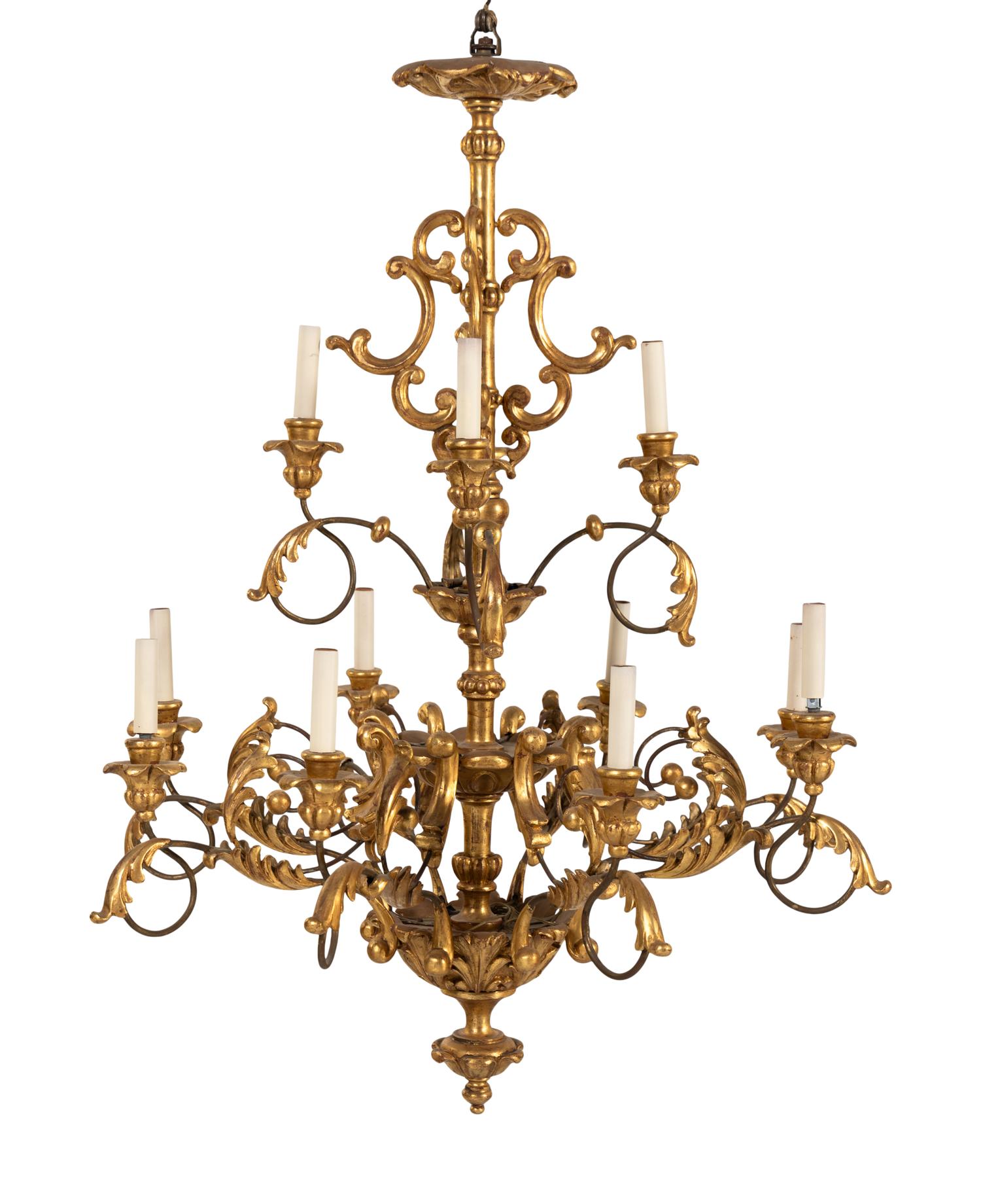 An Italian Giltwood Twelve-Light Chandelier