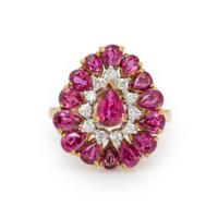 RUBY, DIAMOND, AND YELLOW GOLD RING