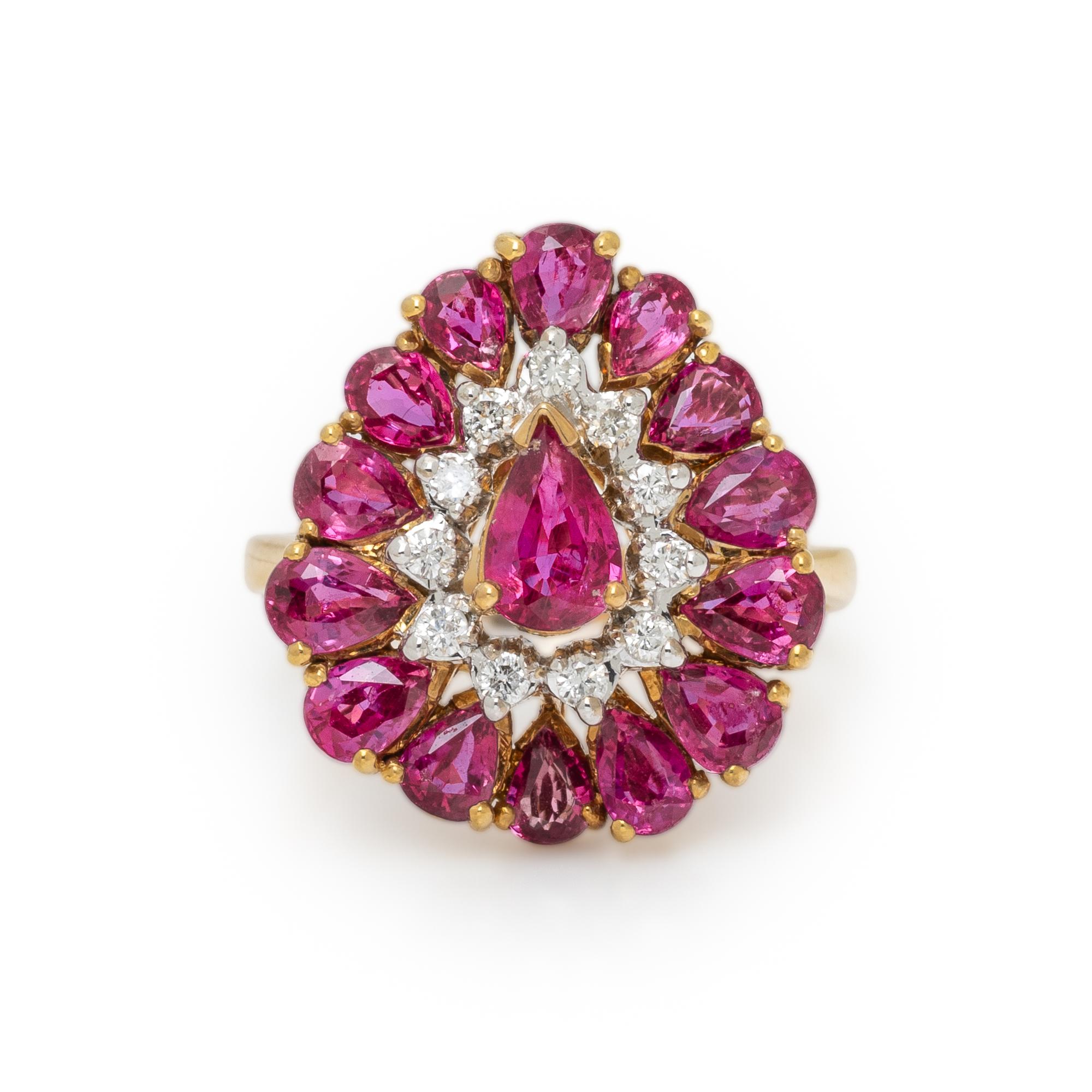RUBY, DIAMOND, AND YELLOW GOLD RING