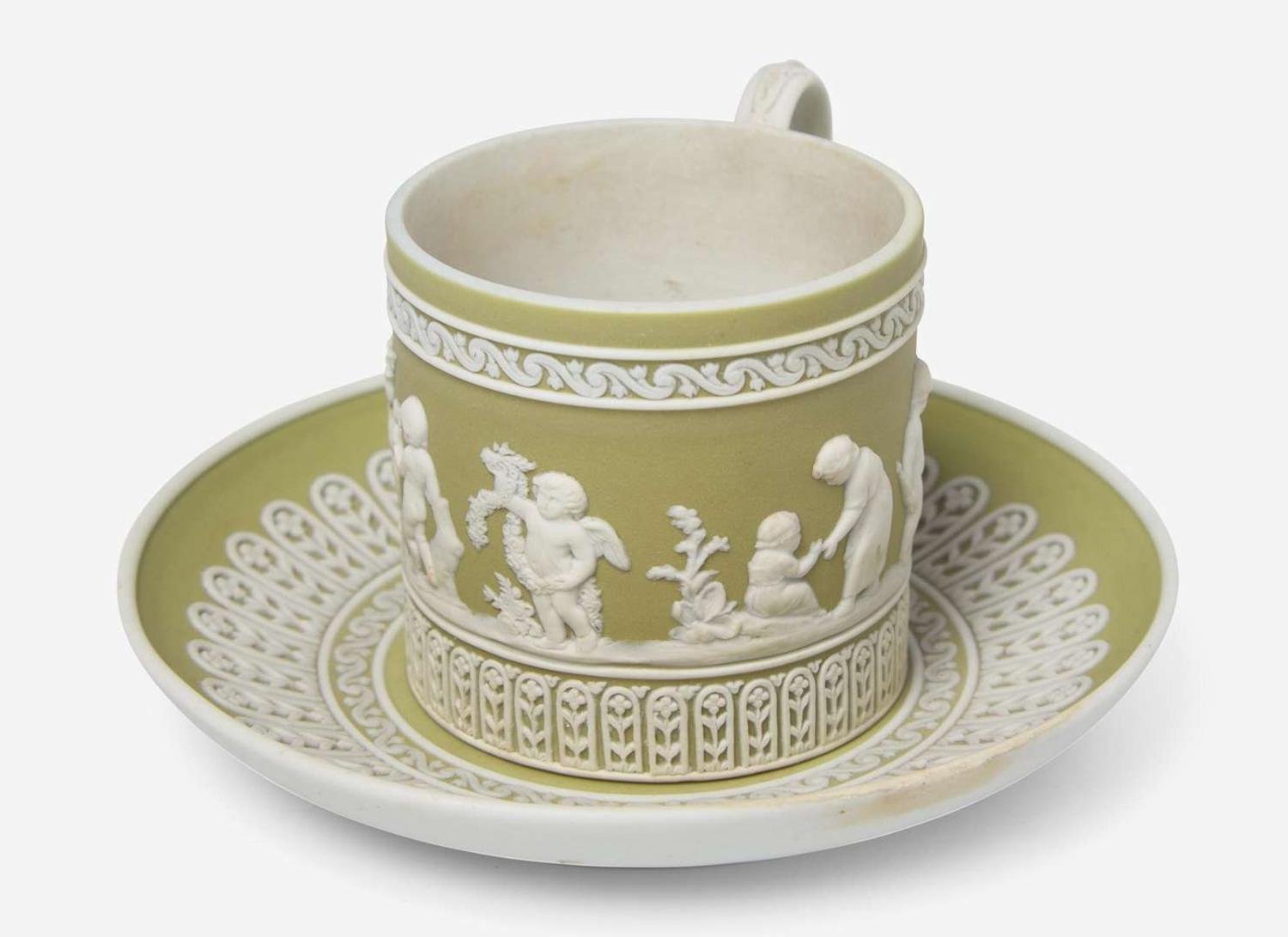 A Wedgwood Green Dip Jasperware Can Cup and Saucer, UK, circa 1800