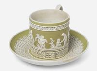 A Wedgwood Green Dip Jasperware Can Cup and Saucer, UK, circa 1800