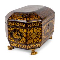 A Chinese Export Black and Gilt Lacquer Tea Caddy — 19TH CENTURY