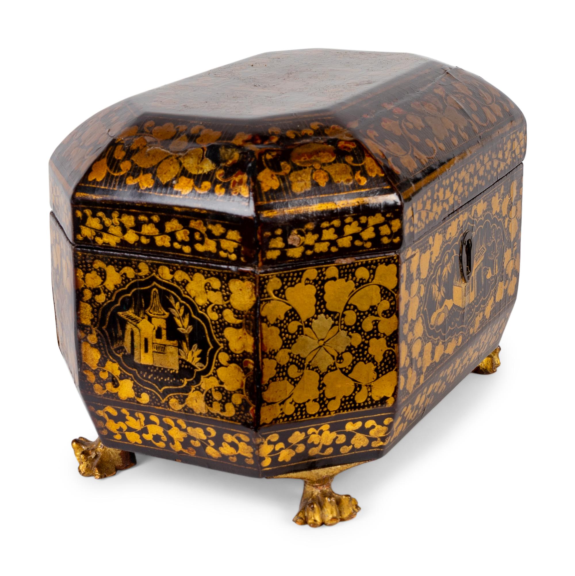 A Chinese Export Black and Gilt Lacquer Tea Caddy — 19TH CENTURY