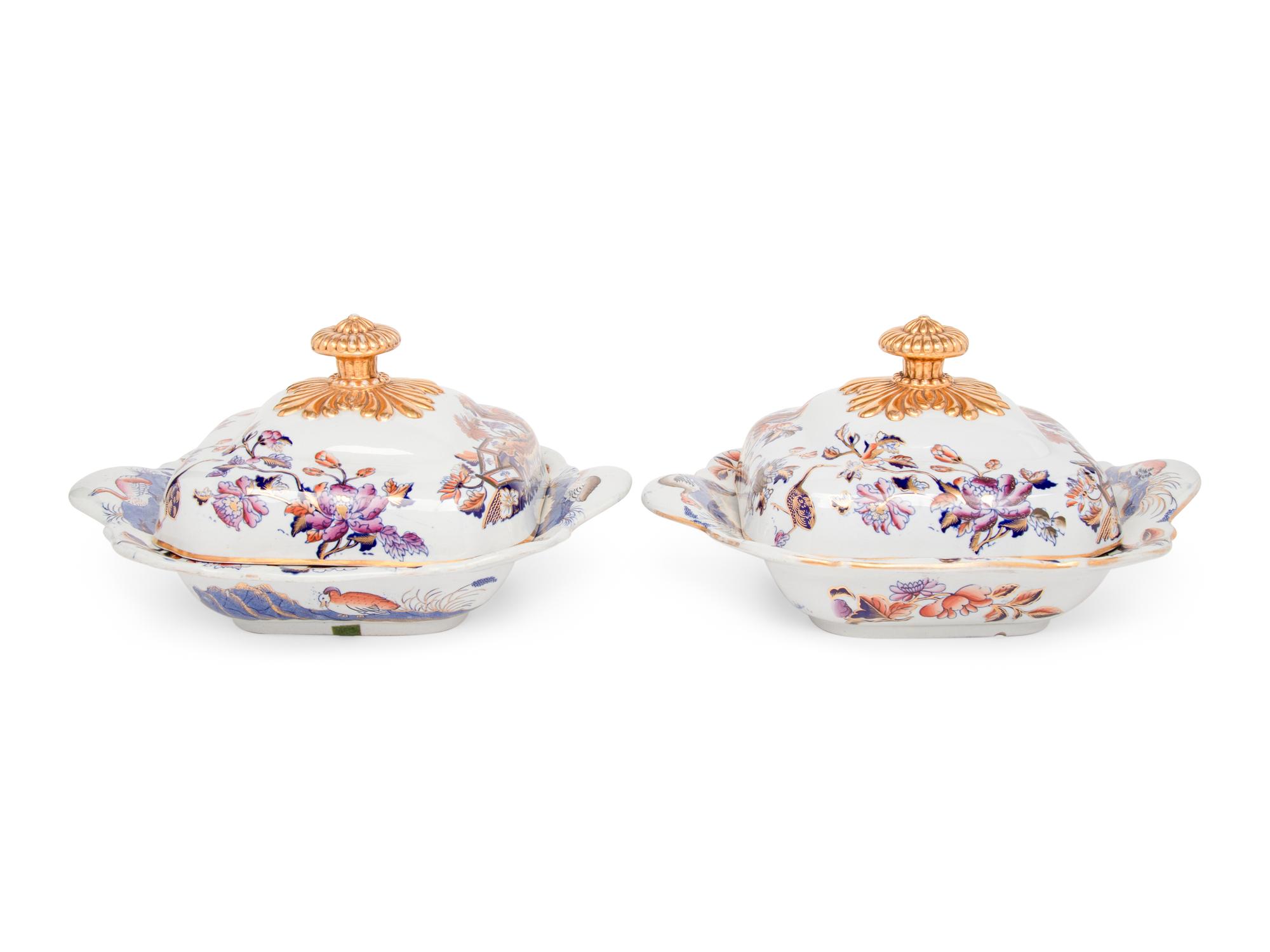 A Pair of English Stoneware Covered Vegetable Dishes