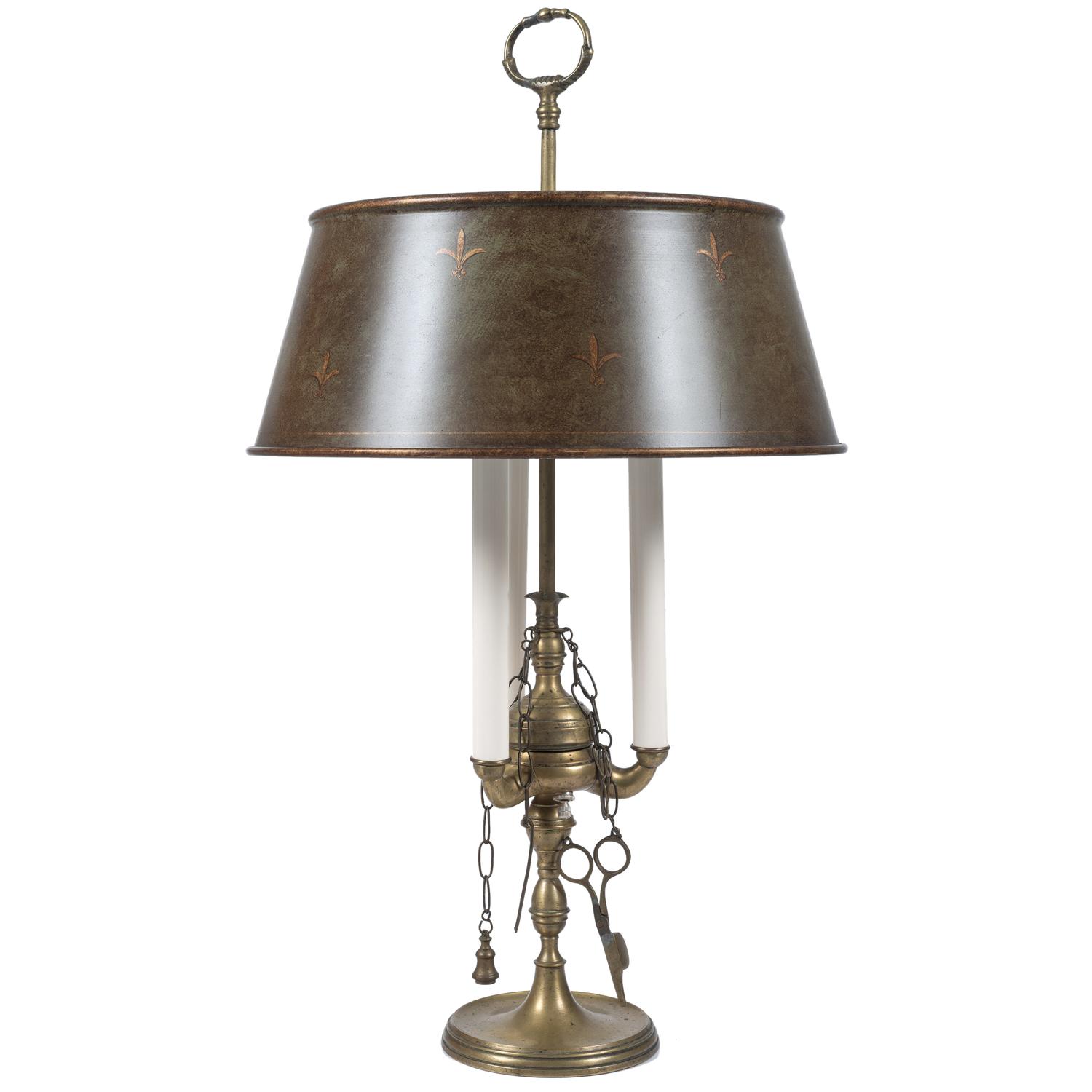 A French Brass Three-Light Bouillotte Lamp