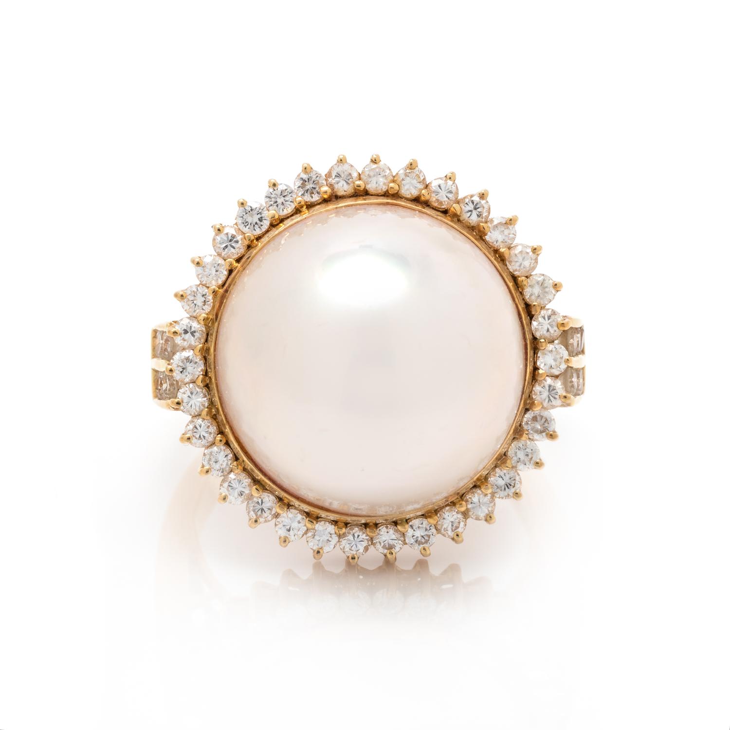 CULTURED MABE PEARL AND DIAMOND RING