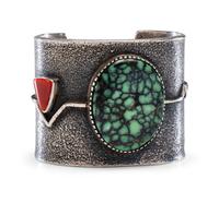 Silver Tufa Cast Cuff Bracelet, with Turquoise and Coral Lot is located and will ship from Denver, Collection.