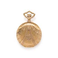 14K YELLOW GOLD AND DIAMOND HUNTER CASE POCKET WATCH AND CHAIN