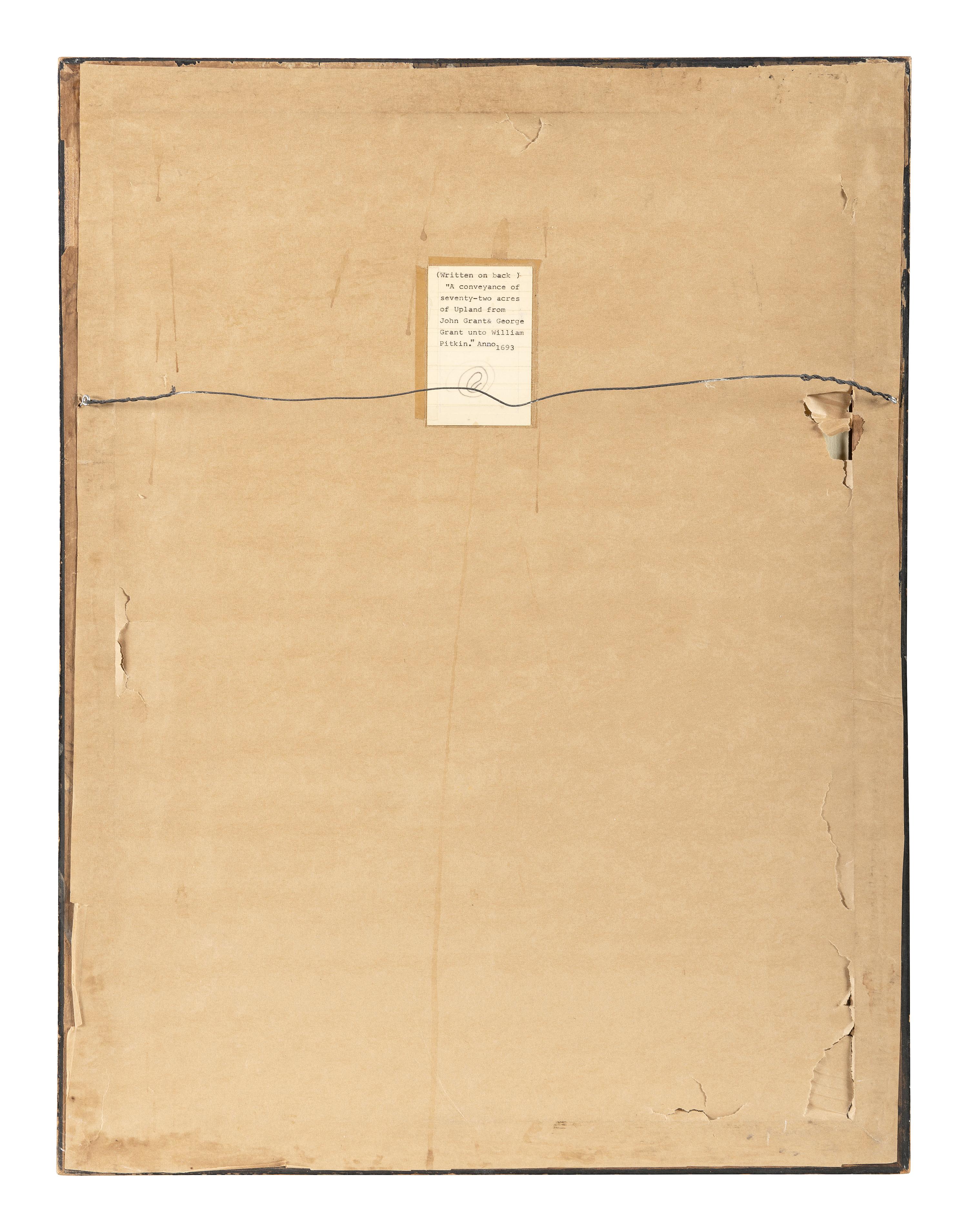 [CONNECTICUT]. Land deed for Hartford, Connecticut, 4 May 1693.