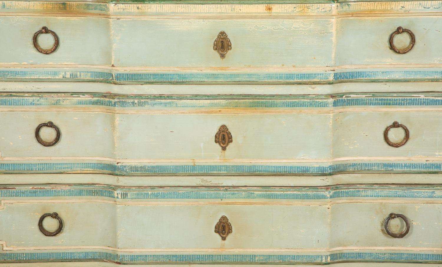 A French Gilt Metal-Mounted Painted and Parcel Gilt Commode