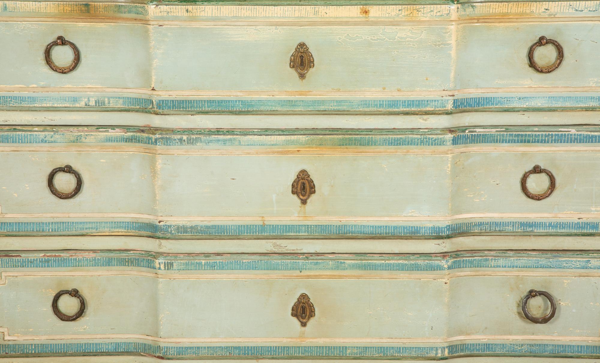 A French Gilt Metal-Mounted Painted and Parcel Gilt Commode