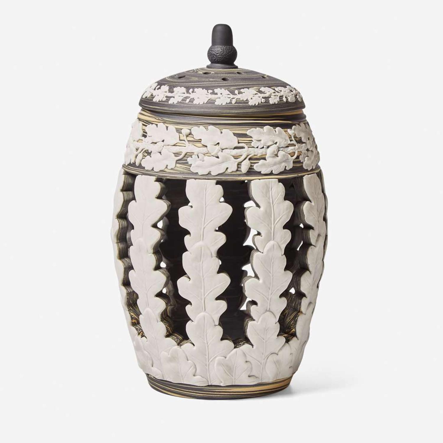 A Wedgwood Tricolor Variegated Jasperware Lidded Pierced Vessel UK, 2000s