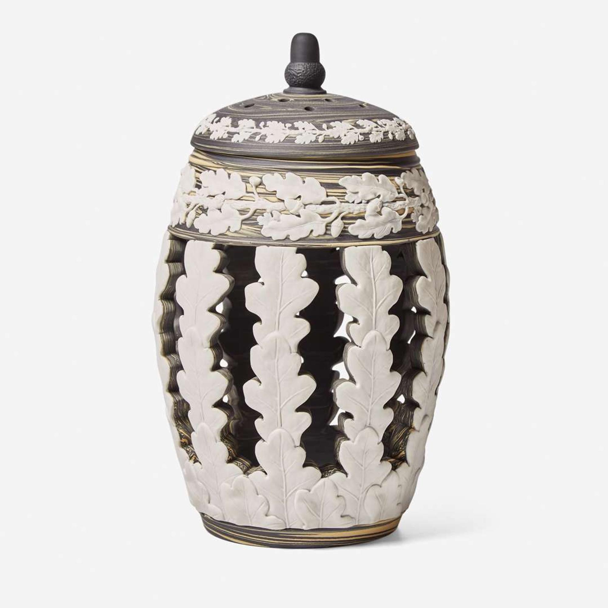 A Wedgwood Tricolor Variegated Jasperware Lidded Pierced Vessel UK, 2000s