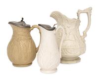 Three English Salt-Glazed Earthenware Pitchers