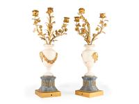 A Pair of French Gilt Bronze and Marble Candelabra