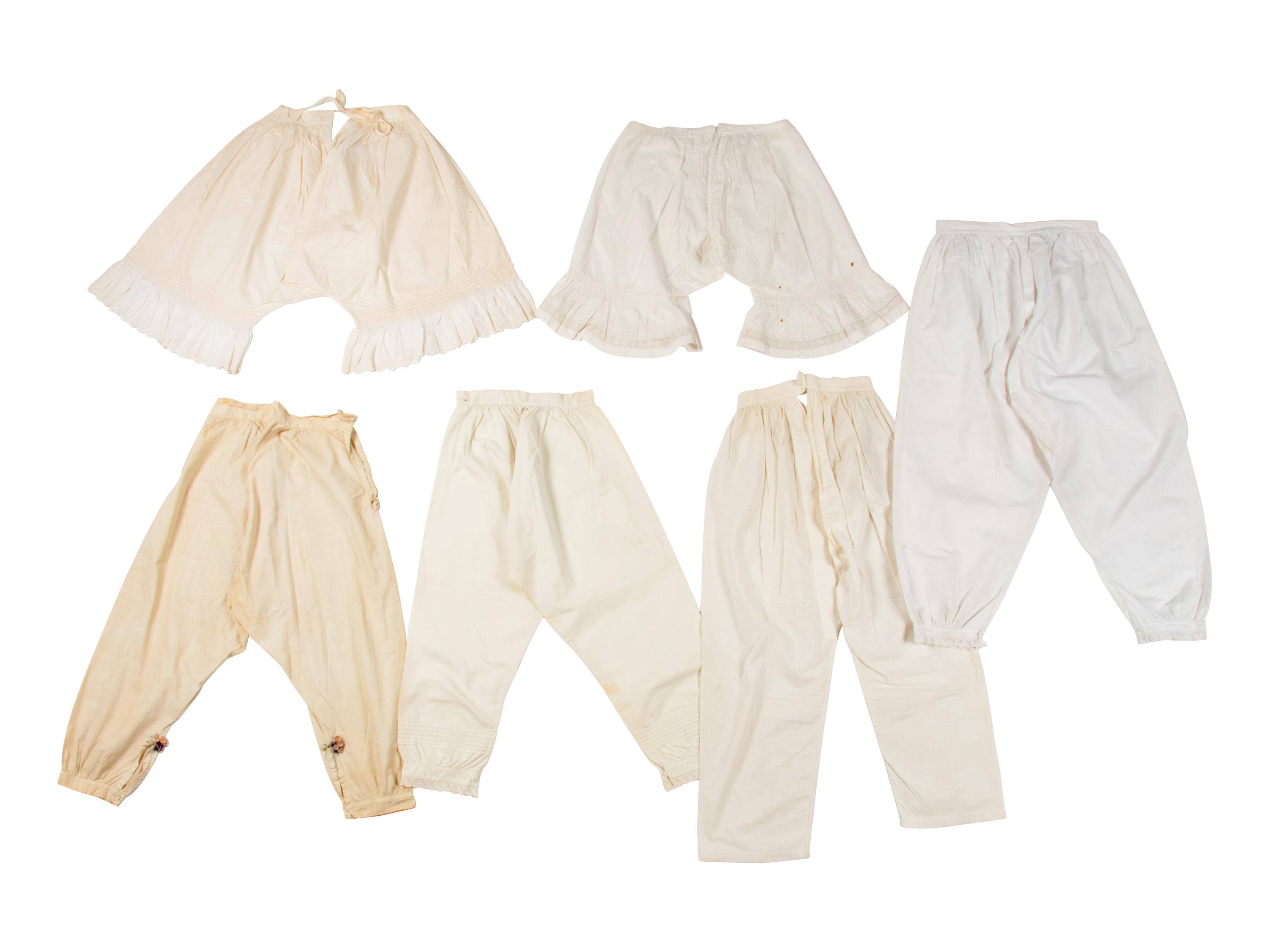 Collection of Six Cotton Drawers/Pantaloons and Two Petticoats, 1850-1860s