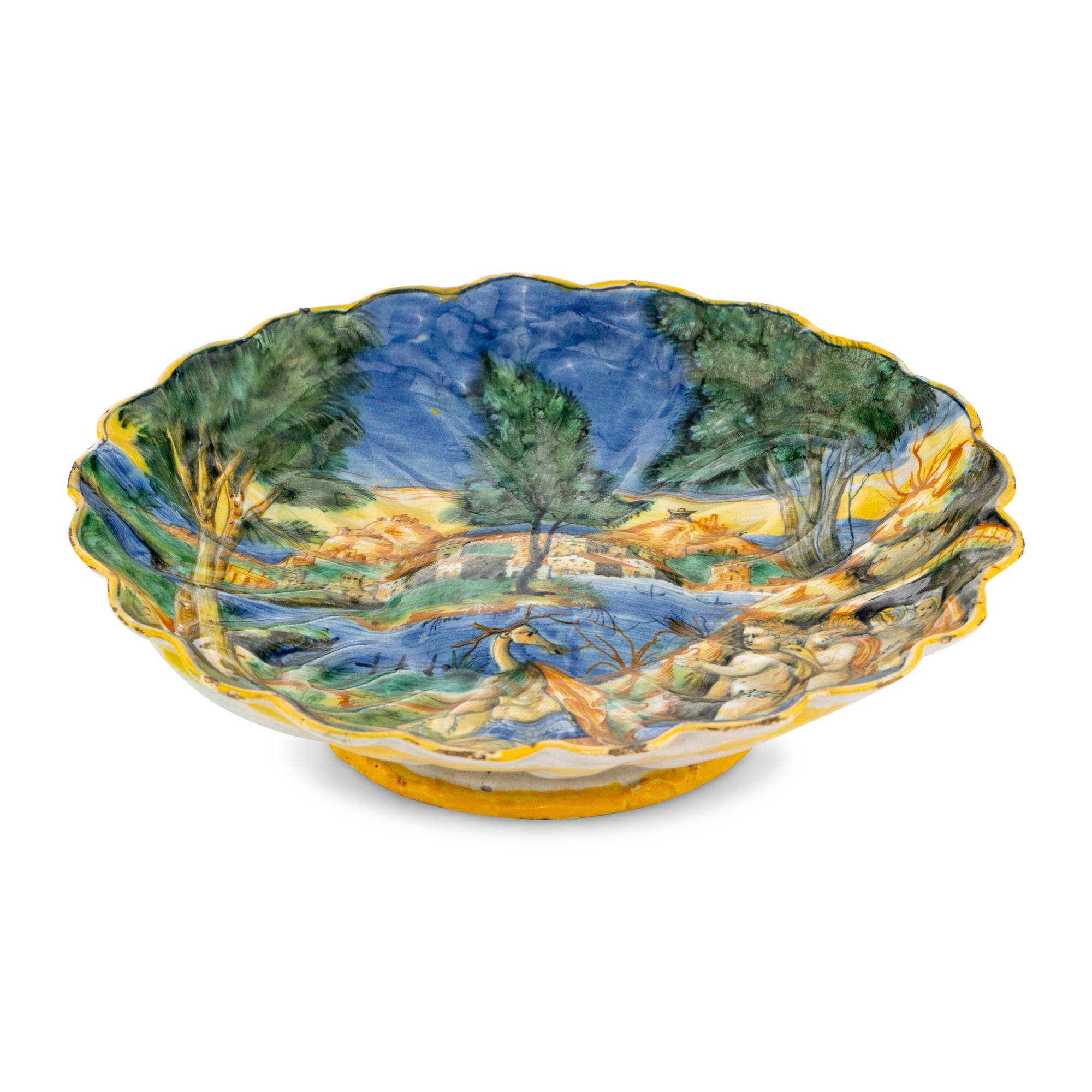 An Urbino Istoriato Majolica Scalloped Tazza
