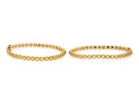 PAIR OF DIAMOND, SAPPHIRE, AND YELLOW GOLD BANGLE BRACELETS