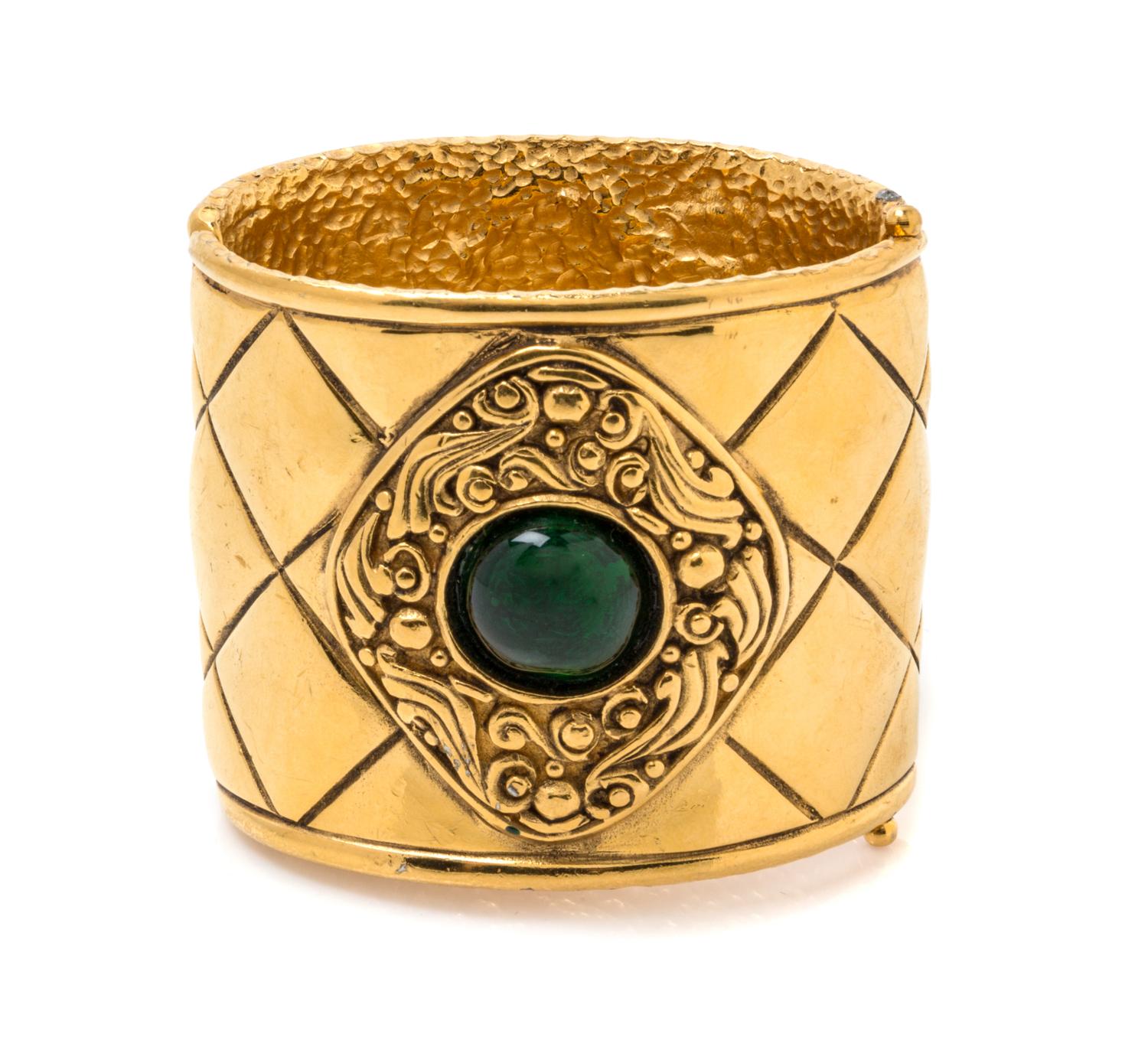 A Chanel Goldtone Cuff Bracelet, 2.25" width.