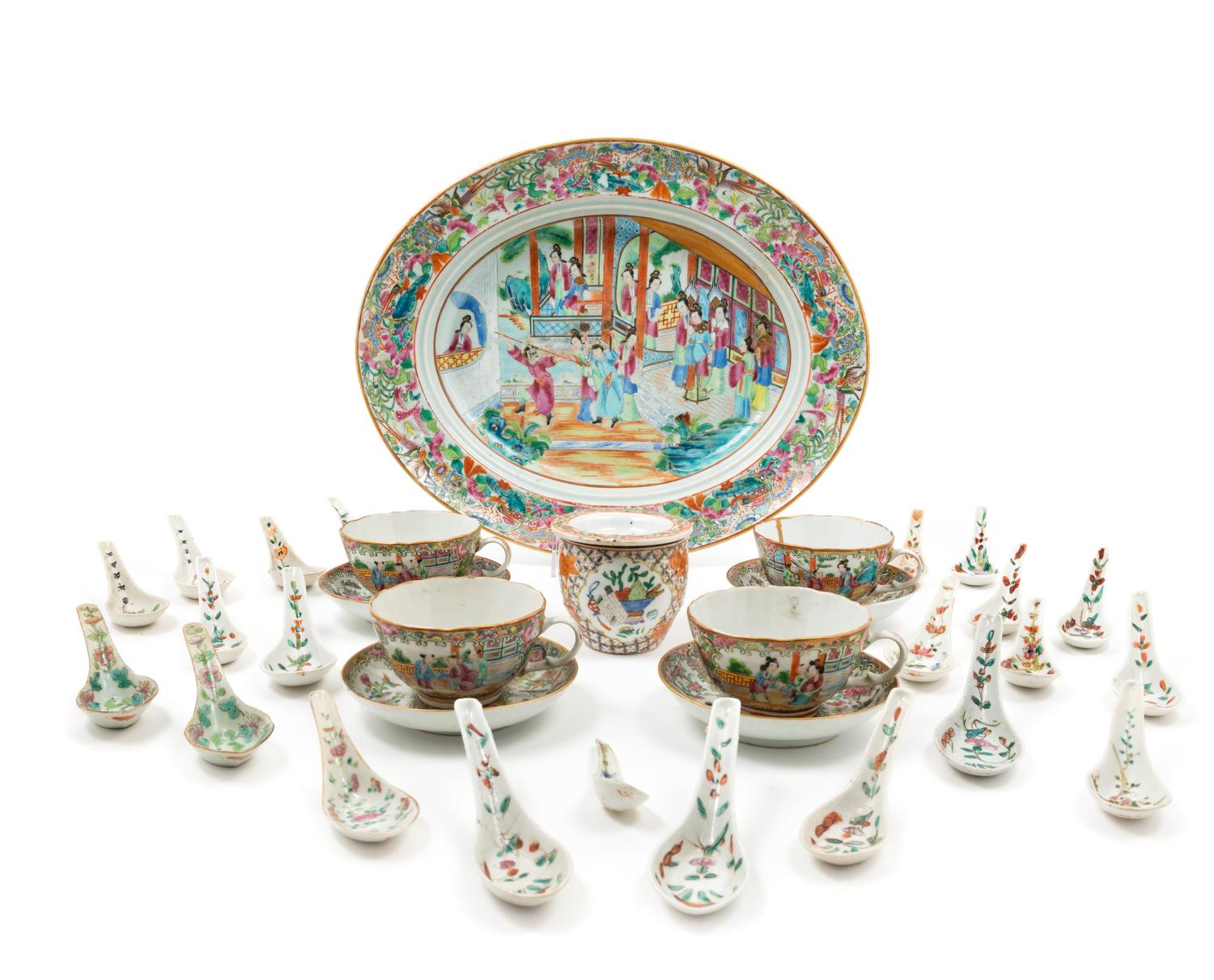 A Group of Chinese Rose Medallion Porcelain Tea Services