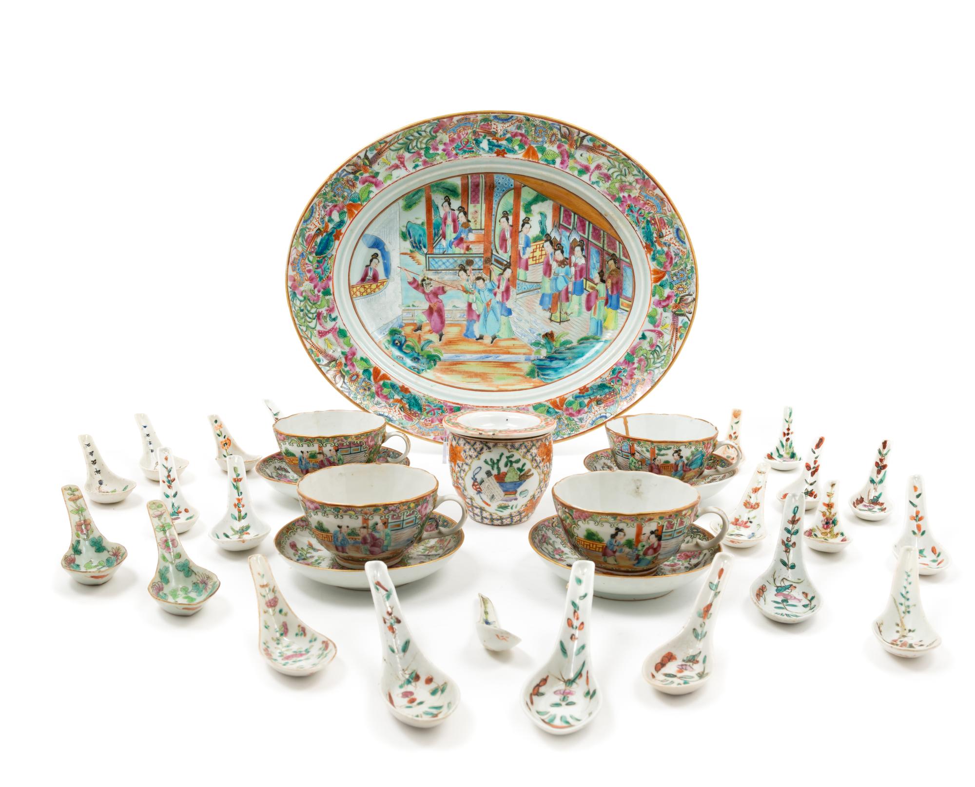 A Group of Chinese Rose Medallion Porcelain Tea Services