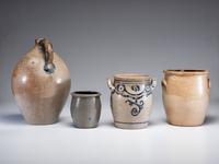 Four Cobalt Decorated Stoneware Vessels