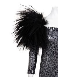 Unlabeled Sequined Dress with Feather Trim, 1970-90s