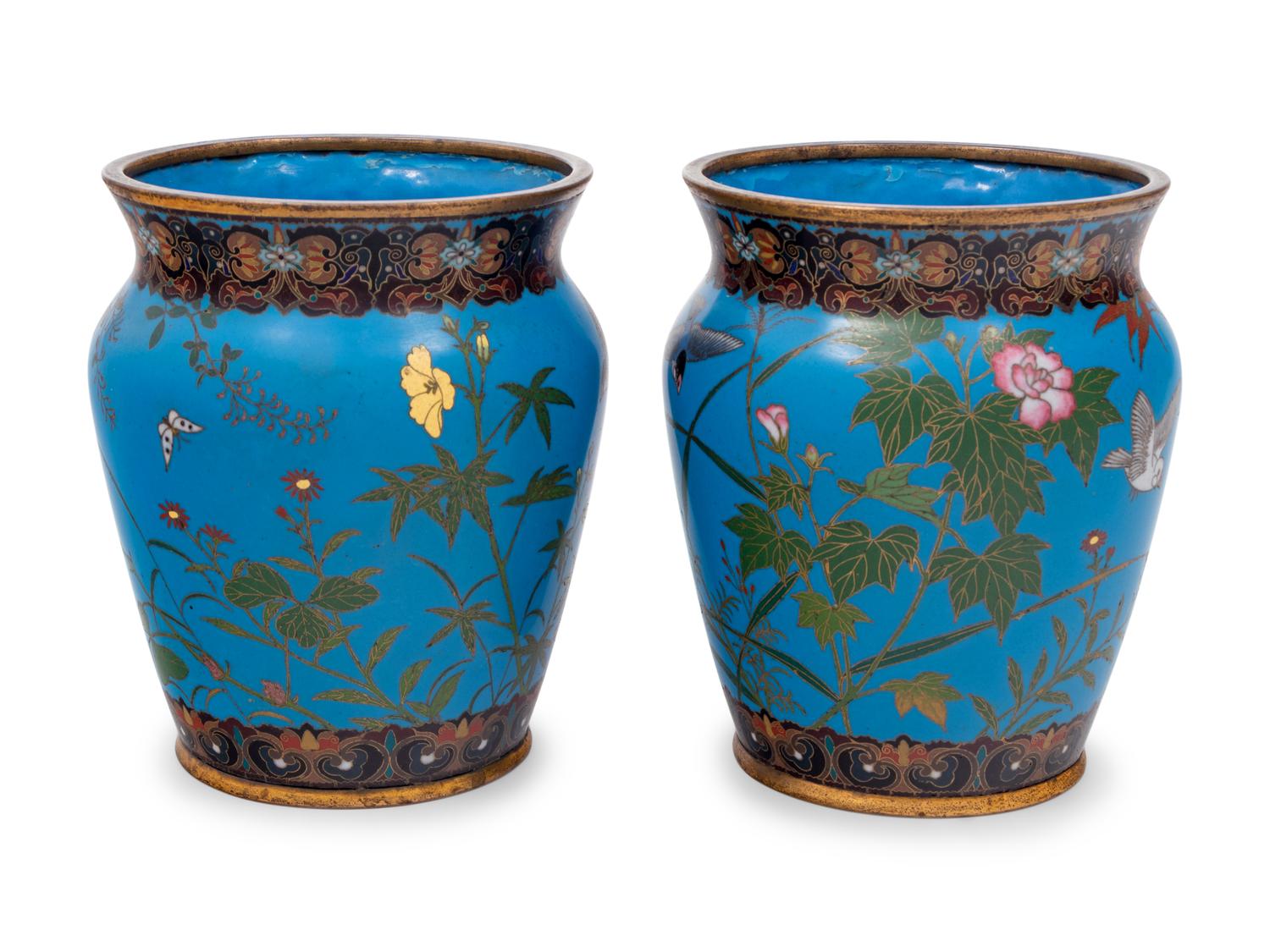 Two Pairs of Japanese Cloisonné Enameled Jars