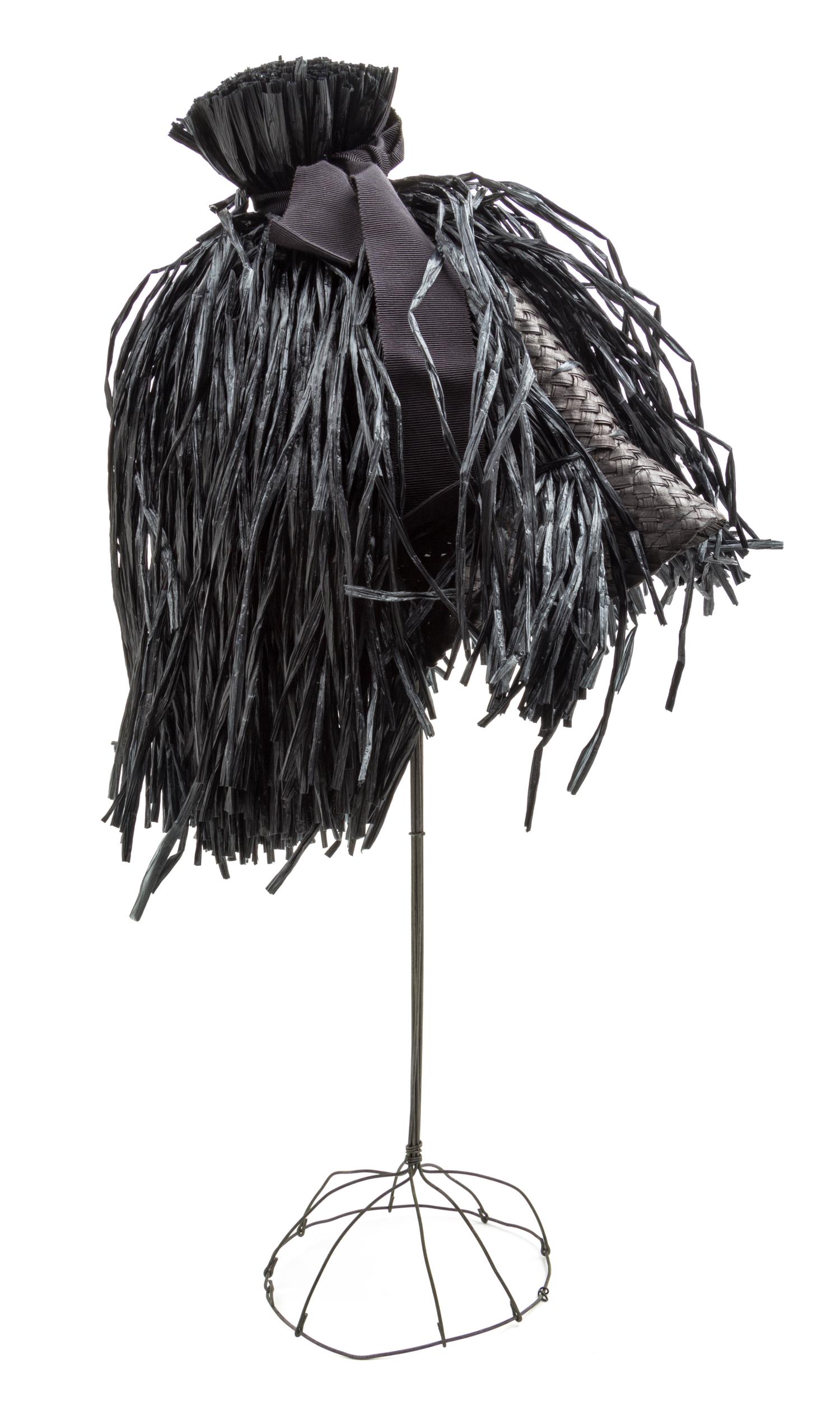 A Moncler Black Raffia Hat, Size M.