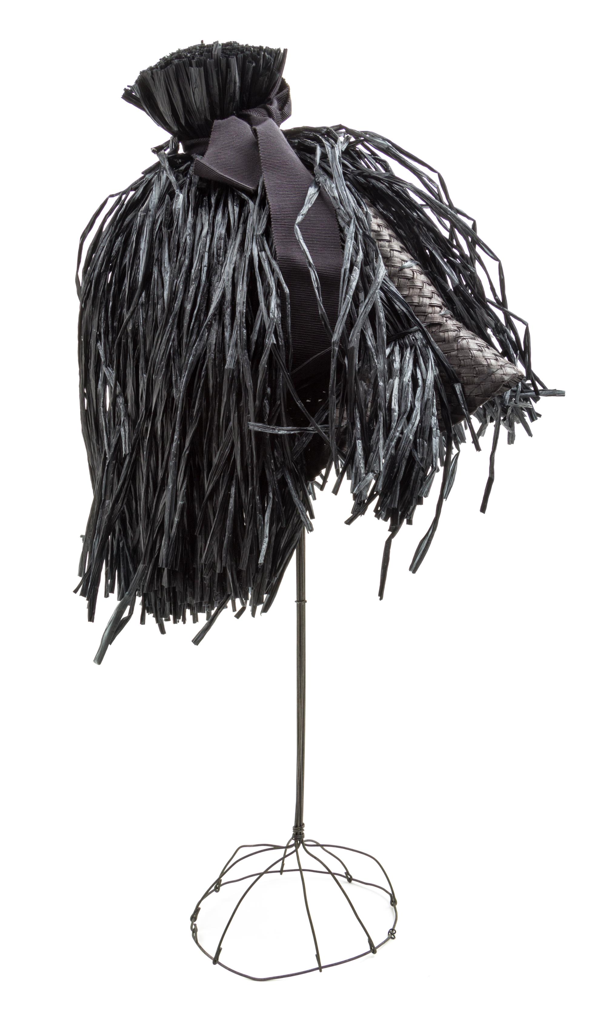 A Moncler Black Raffia Hat, Size M.