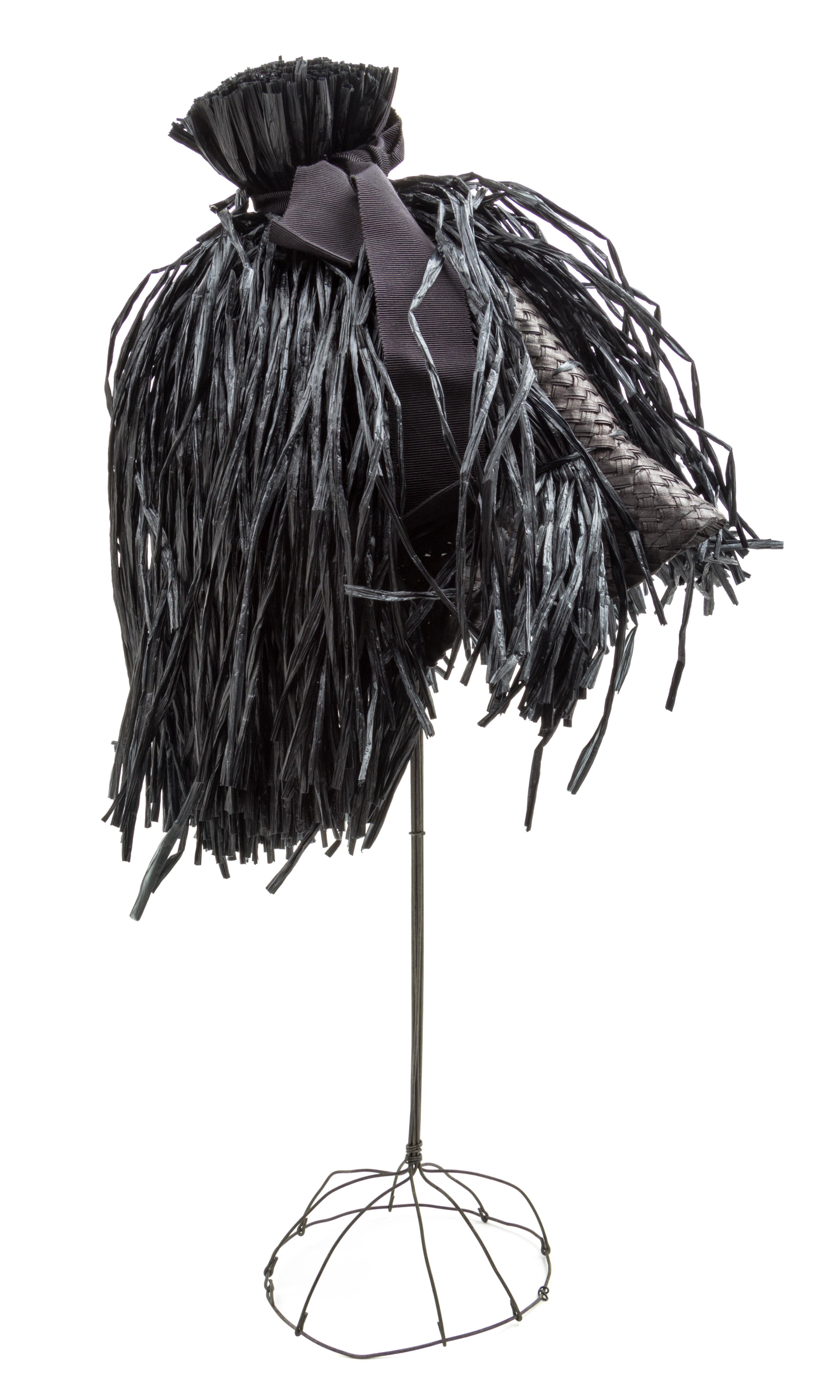 A Moncler Black Raffia Hat, Size M.