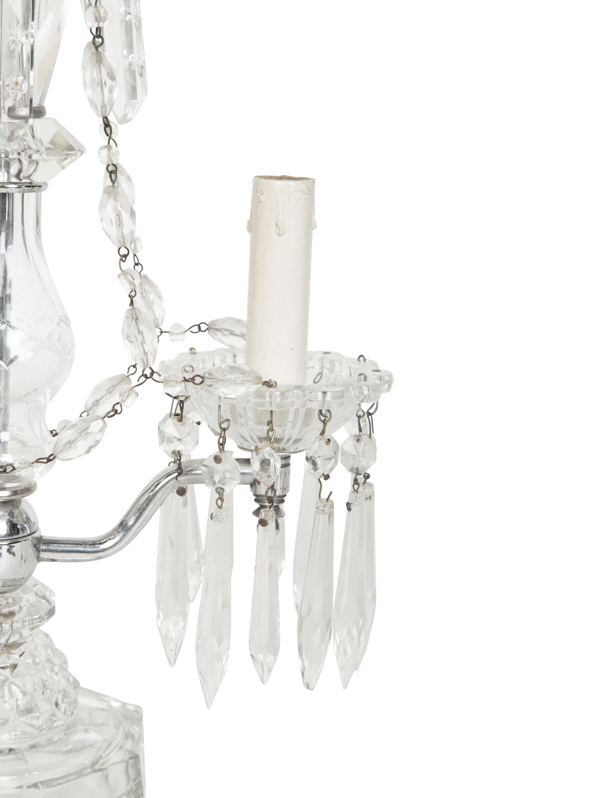 A Cut Glass Two-Light Candelabrum