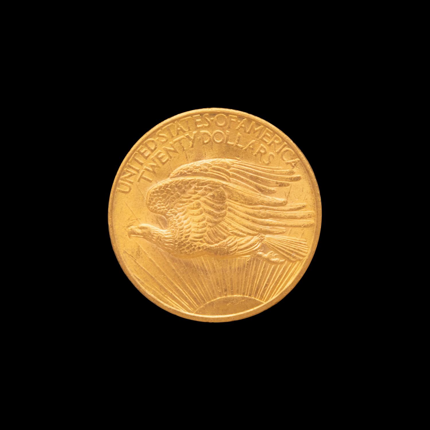 A 1908 Saint-Gaudens: No Motto $20 Gold Coin