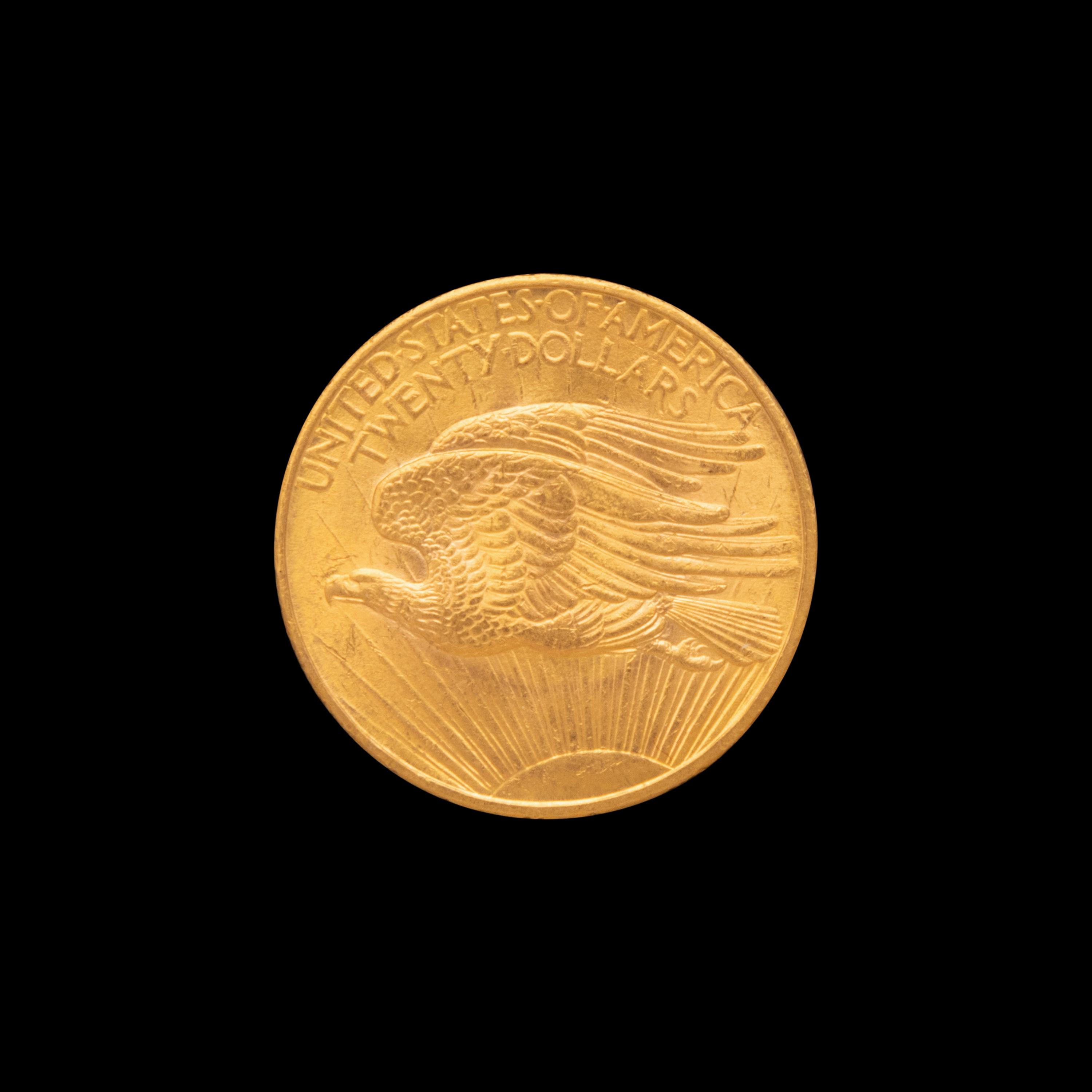 A 1908 Saint-Gaudens: No Motto $20 Gold Coin