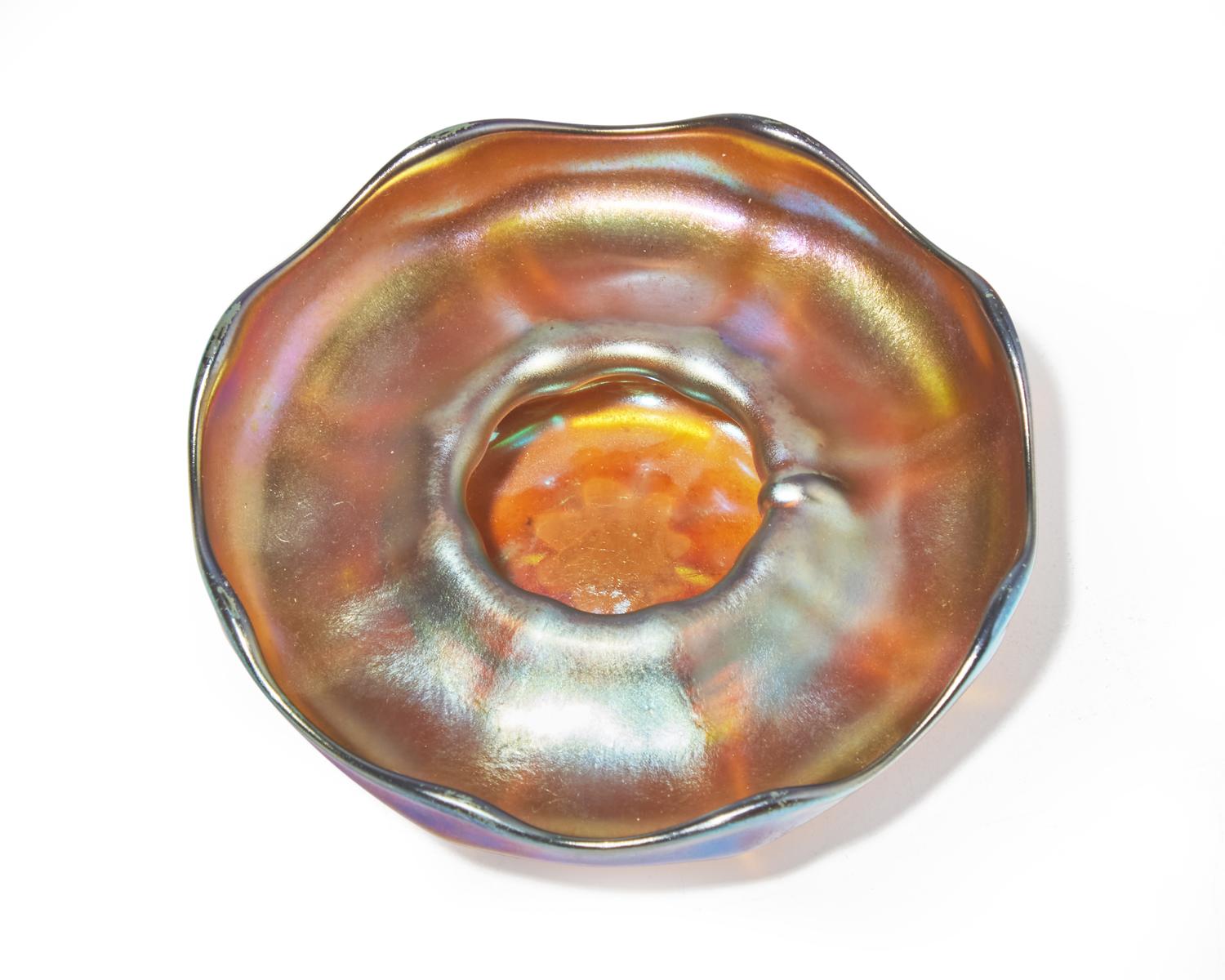 Miniature Gold Favrile Glass Bud Vase and Candleholder