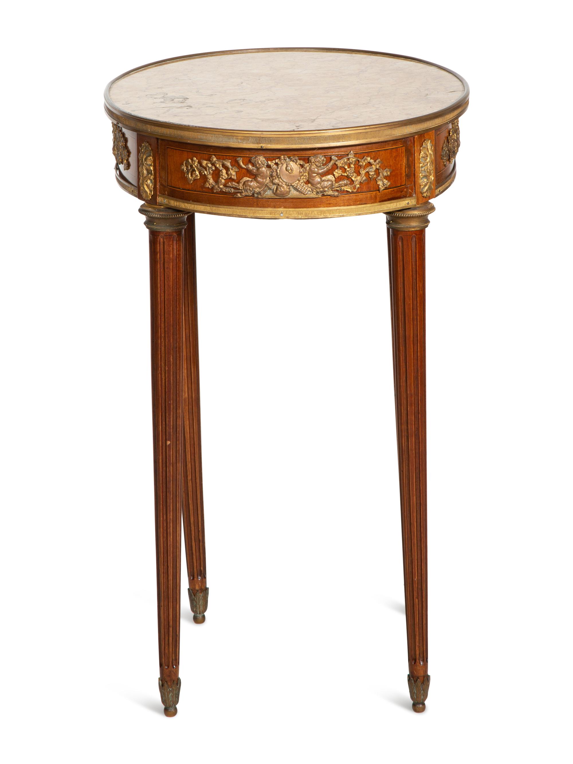 A Louis XVI Style Bronze Mounted Marble-Top Side Table