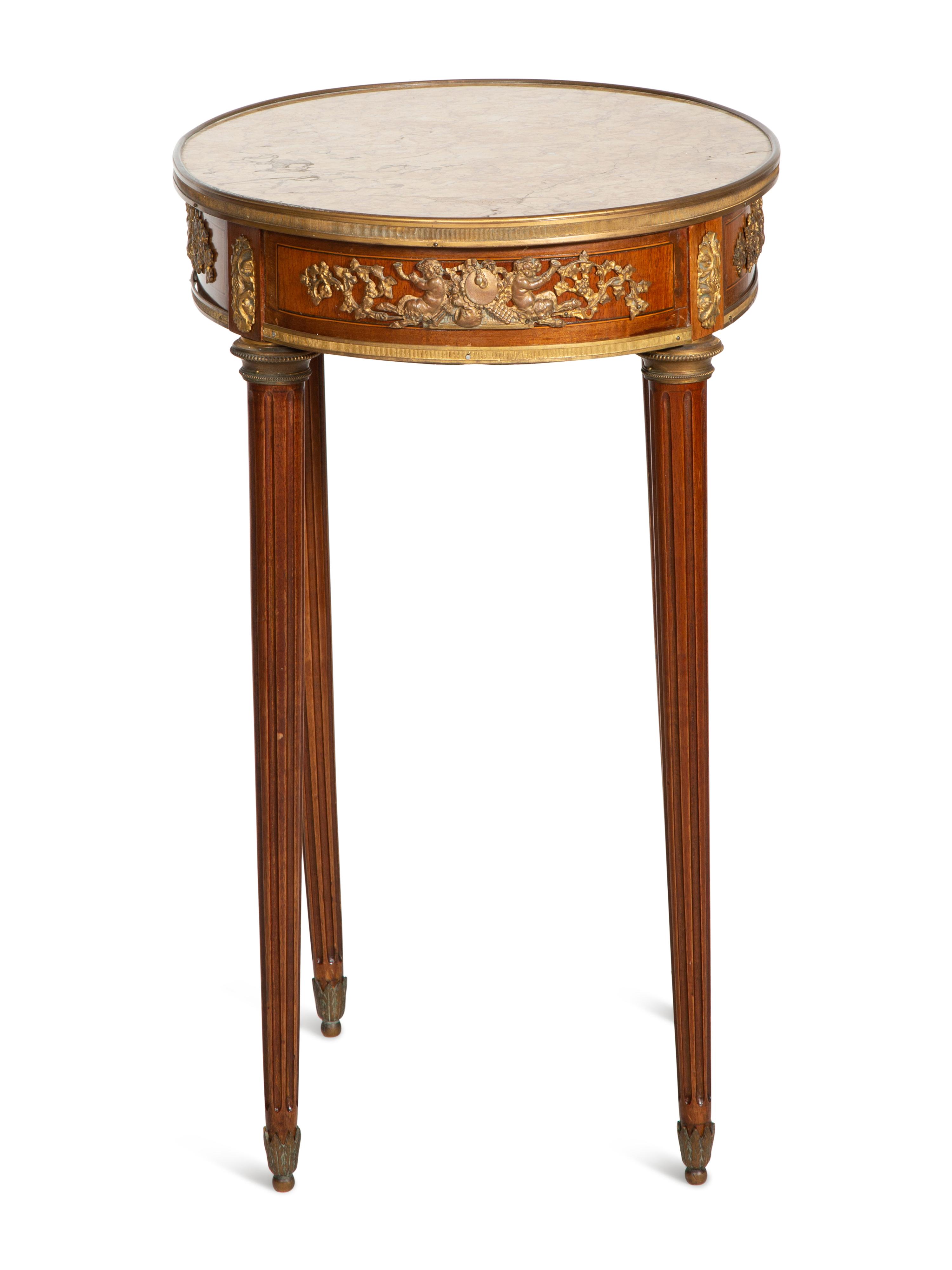 A Louis XVI Style Bronze Mounted Marble-Top Side Table